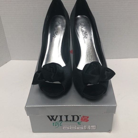 Wild Rose black satin heels - Picture 1 of 9